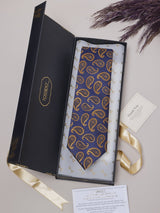 Blue & Mustard Paisleys Teflon Silk Necktie - TOSSIDO