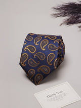 Blue & Mustard Paisleys Teflon Silk Necktie - TOSSIDO