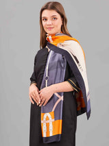 Blue & Orange Belt Printed Stole - TOSSIDO