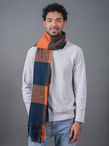 Blue & Orange Check Poly - Wool Muffler - TOSSIDO