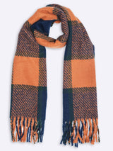 Blue & Orange Check Poly - Wool Muffler - TOSSIDO