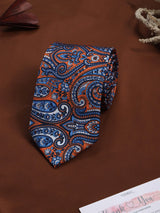 Blue & Orange Paisley Printed Necktie - TOSSIDO