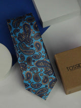 Blue Paisley Printed Necktie - TOSSIDO