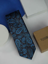 Blue Paisley Printed Necktie - TOSSIDO