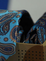 Blue Paisley Printed Necktie and Pocket Square Set - TOSSIDO