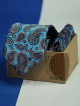 Blue Paisley Printed Necktie and Pocket Square Set - TOSSIDO