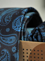 Blue Paisley Printed Necktie and Pocket Square Set - TOSSIDO