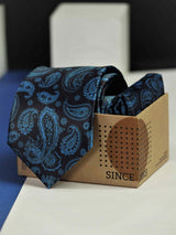 Blue Paisley Printed Necktie and Pocket Square Set - TOSSIDO