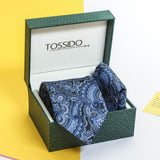 Blue Paisley Printed Necktie & Pocket Square Giftset - TOSSIDO
