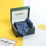 Blue Paisley Printed Necktie & Pocket Square Giftset - TOSSIDO