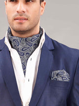 Blue Paisley Woven Ascot & Pocket Square - TOSSIDO