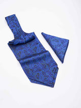 Blue Paisley Woven Ascot & Pocket Square - TOSSIDO