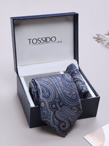 Blue Paisley Woven Necktie & Pocket Square Giftset - TOSSIDO