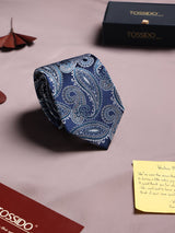 Blue Paisley Woven Silk Necktie - TOSSIDO