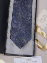 Blue Paisleys Teflon Silk Necktie - TOSSIDO