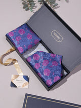 Blue & Pink Floral Woven Ascot & Pocket Square - TOSSIDO