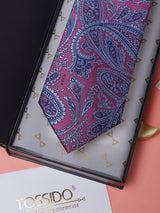 Blue & Pink Paisleys Teflon Silk Necktie - TOSSIDO