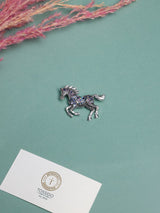 Blue & Purple Crystal Galloping Horse Brooch - TOSSIDO