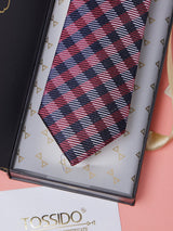 Blue & Red Checks Teflon Silk Necktie - TOSSIDO
