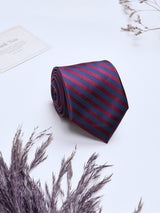 Blue & Red Stripes Woven Silk Necktie - TOSSIDO