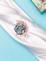 Blue Rose Pearl Brooch