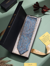 Blue & Silver Paisley Printed Necktie - TOSSIDO