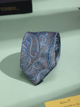Blue & Silver Paisley Printed Necktie - TOSSIDO