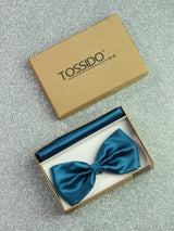 Blue Solid Bowtie & Pocket Square Set - TOSSIDO