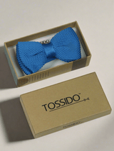 Blue Solid Knitted Bowtie - TOSSIDO