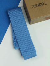 Blue Solid Knitted Necktie - TOSSIDO
