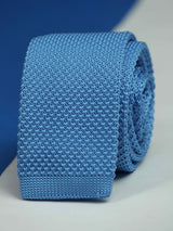 Blue Solid Knitted Necktie - TOSSIDO