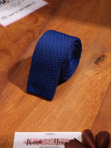 Blue Solid Knitted Necktie - TOSSIDO