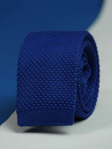 Blue Solid Knitted Necktie - TOSSIDO