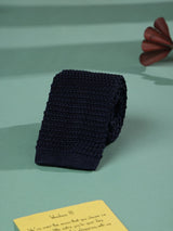 Blue Solid Silk Knitted Necktie - TOSSIDO