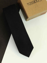 Blue Solid Wool Skinny Necktie - TOSSIDO