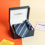 Blue Stripe Necktie & Pocket Square Giftset - TOSSIDO