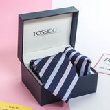 Blue Stripe Necktie & Pocket Square Giftset - TOSSIDO