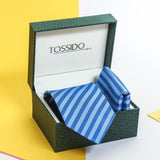Blue Stripe Necktie & Pocket Square Giftset - TOSSIDO