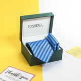 Blue Stripe Necktie & Pocket Square Giftset - TOSSIDO
