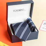 Blue Stripe Necktie & Pocket Square Giftset - TOSSIDO