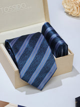 Blue Stripe Necktie & Pocket Square Giftset - TOSSIDO