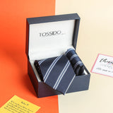 Blue Stripe Necktie & Pocket Square Giftset - TOSSIDO