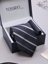 Blue Stripe Woven Necktie & Pocket Square Giftset - TOSSIDO