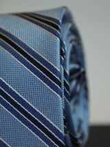 Blue Stripe Woven Silk Necktie - TOSSIDO