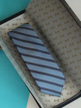 Blue Stripe Woven Silk Necktie - TOSSIDO