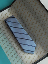 Blue Stripe Woven Silk Necktie - TOSSIDO