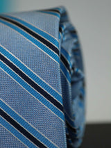 Blue Stripe Woven Silk Necktie - TOSSIDO