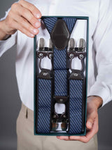 Blue Striped Elastic Suspender with Vegan Leather Patch - TOSSIDO