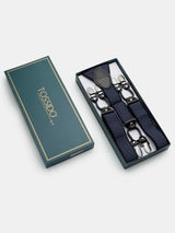 Blue Striped Elastic Suspender with Vegan Leather Patch - TOSSIDO