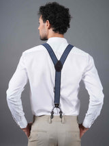 Blue Striped Elastic Suspender with Vegan Leather Patch - TOSSIDO